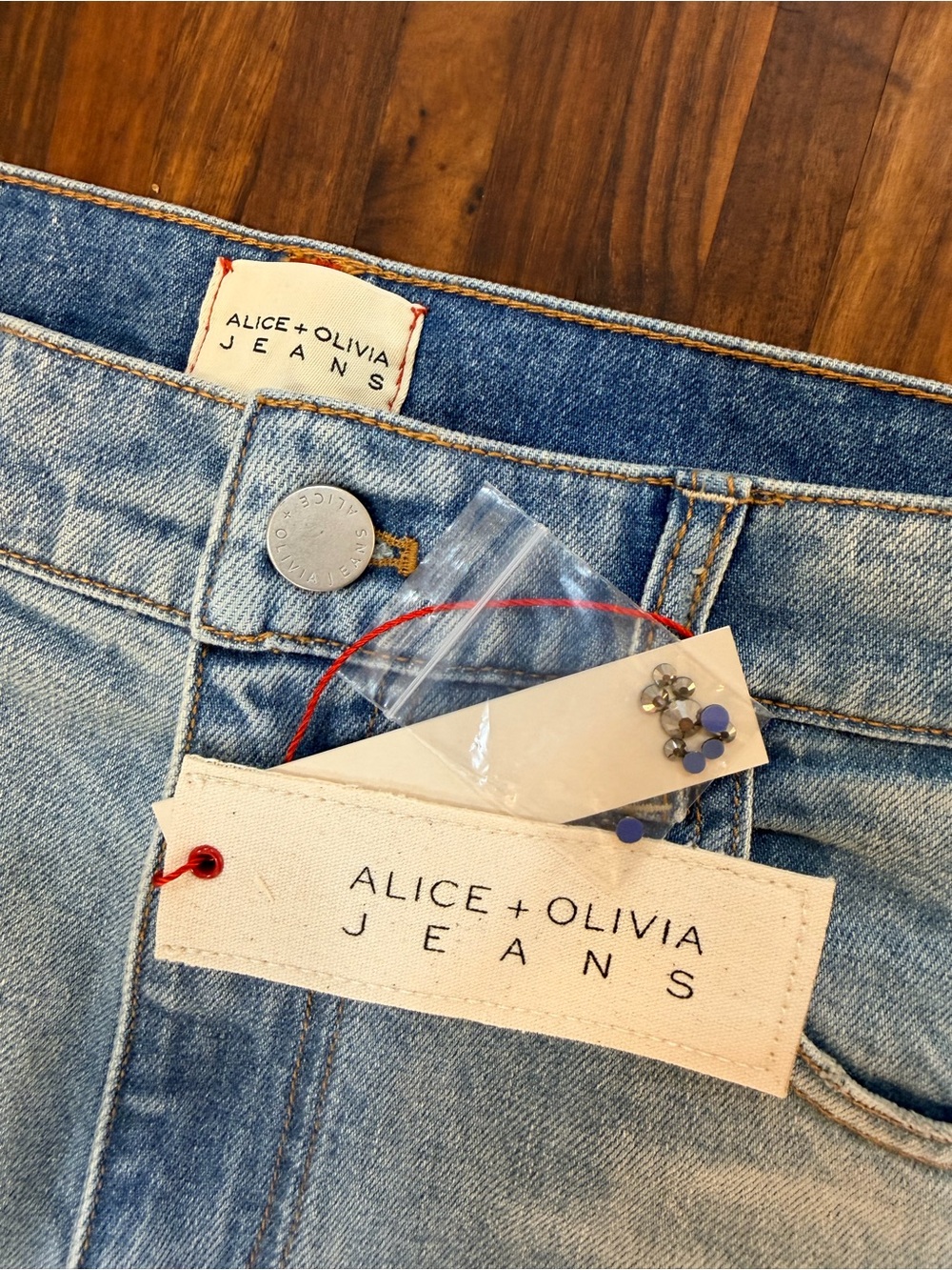NWT - Alice + Olivia High Rise Embellished Straight Jeans Weezy in Brooklyn Blue - Picture 6 of 16
